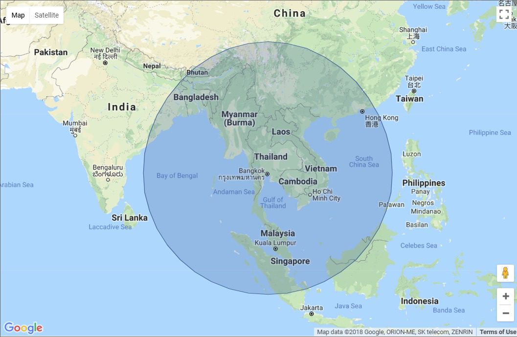 Range of Operations | Cessna Citation Mustang CE-510 Map which shows the range of operations of the Cessna Citation Mustang CE-510